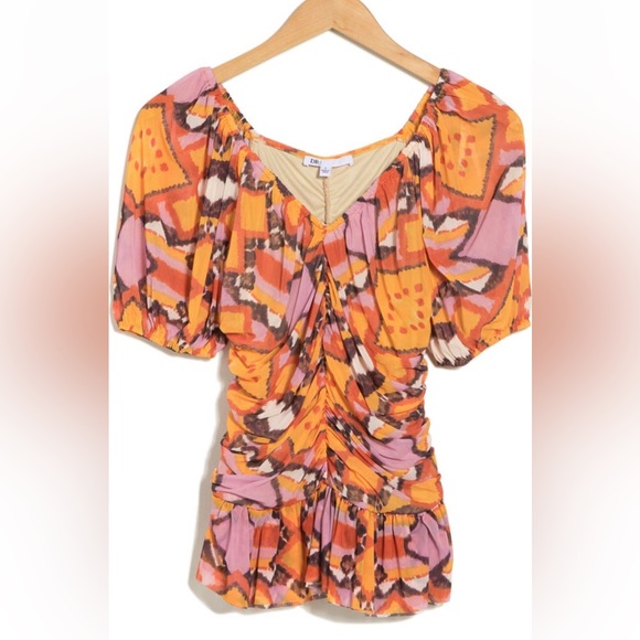 Daniel Rainn Tops - DR2 by Daniel Rainn women’s Puff Sleeve Ruched Mesh Peplum Top